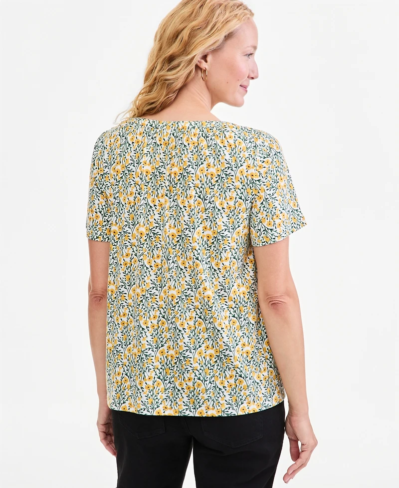 Style & Co Women's Patterson Flora Short-Sleeve Split-Neck Floral Blouse, Macy's Exclusive