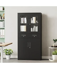 homfan Lockable Metal Storage Cabinet with Glass Doors