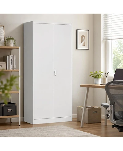 homfan 71inch Metal Lockable Cabinet 4 Adjustable Shelves and Feet for Garage, Pantry or Office Storage