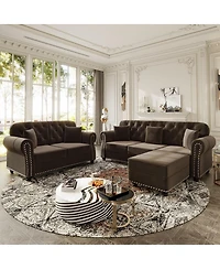 Maison Boucle 63'' Velvet Loveseat and Ottoman Set, Tufted Nailhead Rolled Arm Sofa