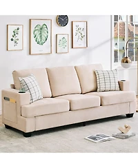 homfan Modern Deep Seat 3-Seater Chenille Sofa - 89" Living Room Couch with Cup Holders, Side Storage Pockets, Comfortable Sectional, Sturdy Build.