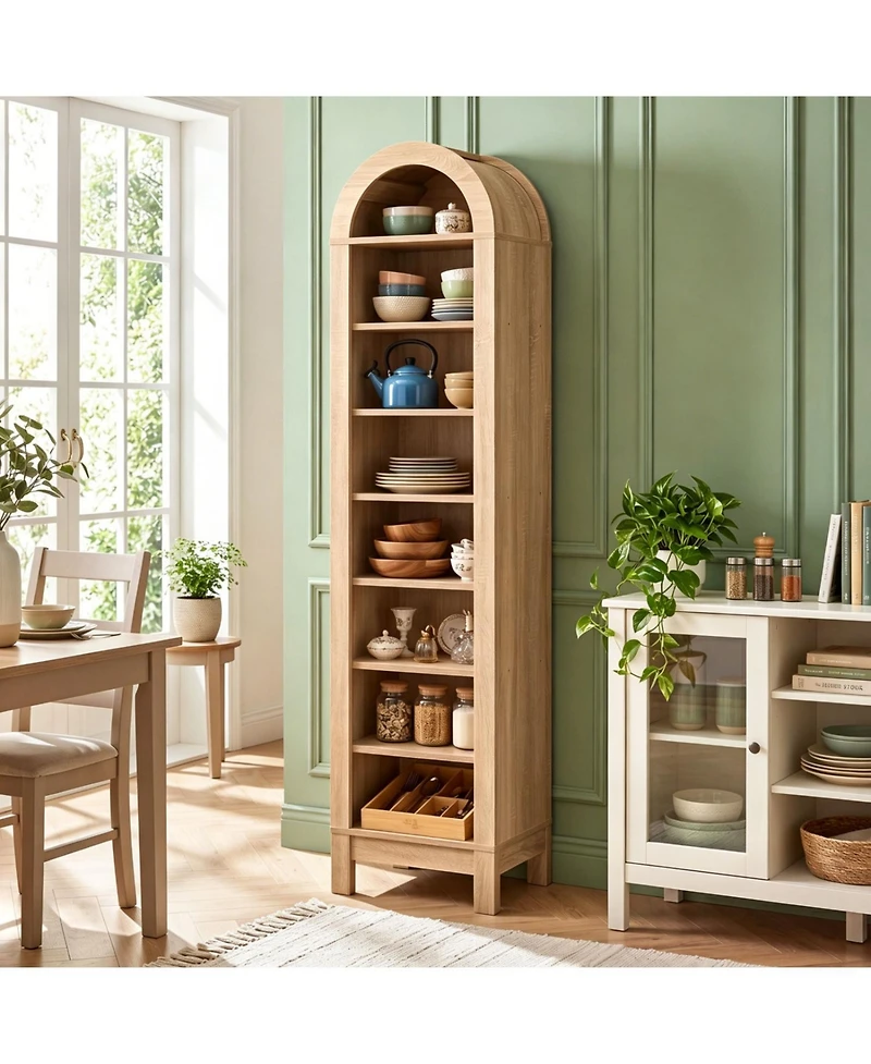 Slickblue Modern Arch Bookshelf with 8 Tiers and 3 Adjustable Storage Shelves