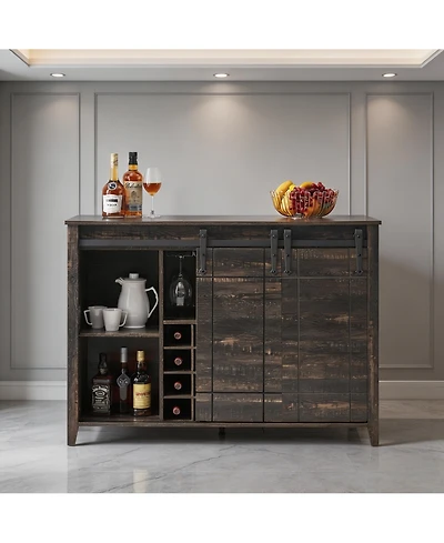 homfan Farmhouse Sliding Barn Door Storage Cabinet, Engineered Wood Multi-Purpose Sideboard with Adjustable Shelves, Easy Assembly Home Organizer
