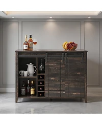 homfan Farmhouse Sliding Barn Door Storage Cabinet, Engineered Wood Multi-Purpose Sideboard with Adjustable Shelves, Easy Assembly Home Organizer
