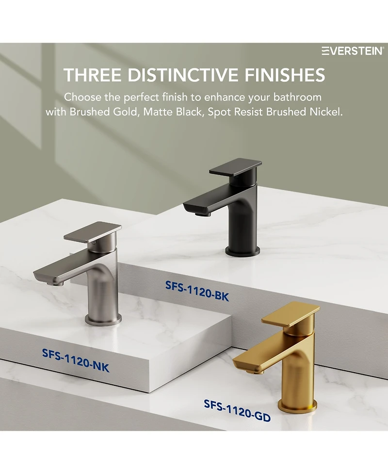 Everstein Bathroom Faucet with Drain Assembly, Single Handle Sink