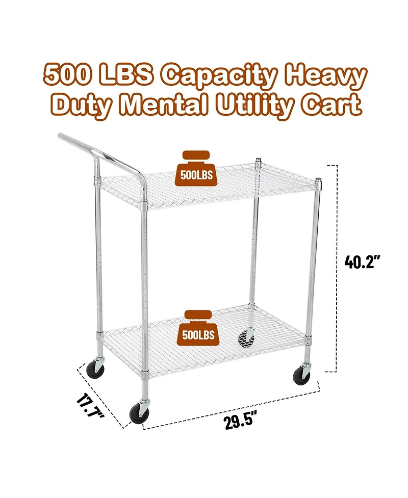 homfan Bar Cart, Heavy Duty Metal Utility Cart with Adjustable Shelves and Locking Wheels for Kitchen or Pantry