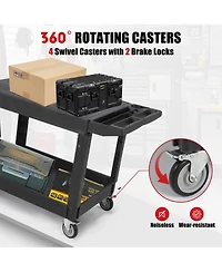 homfan 46.1L x 25.8W x 33.9H in Heavy Duty Utility Cart with Double Layer Shelves, Pp Tool Trolley for Garage Warehouse Workshop