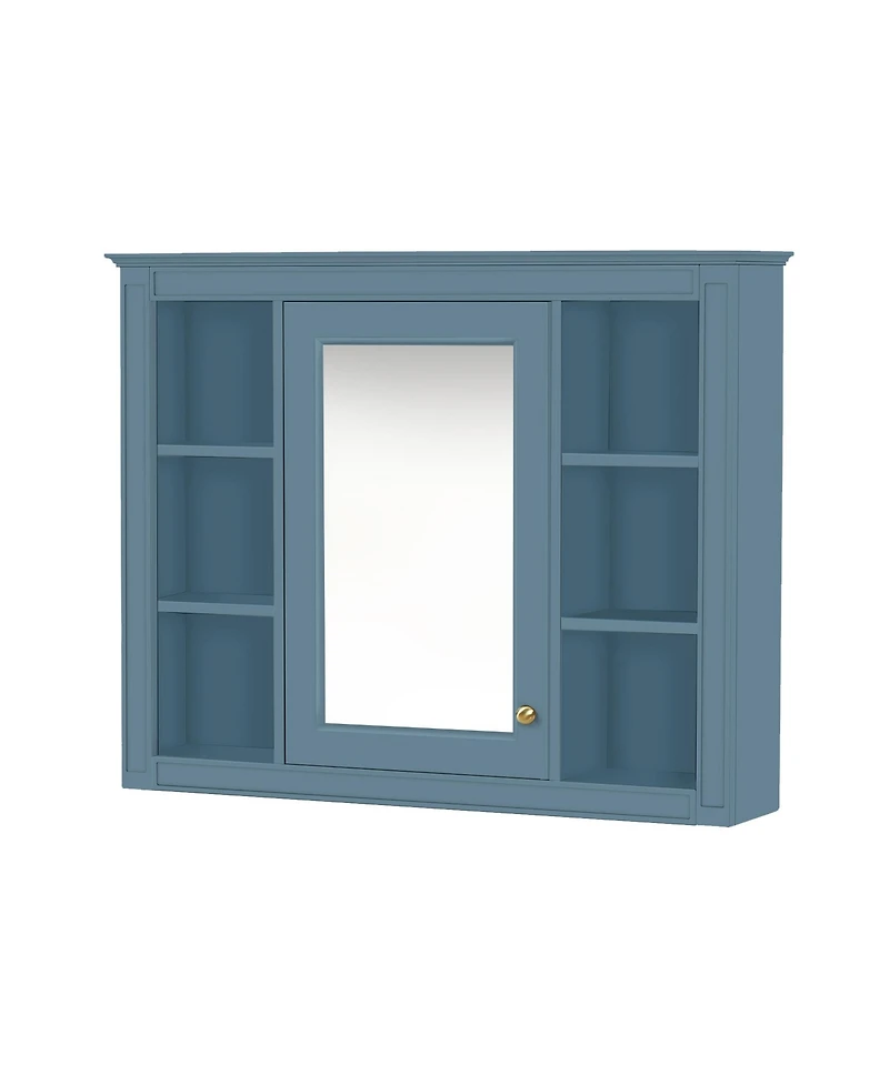 Midola 35" x 28" Medicine Cabinet, Wall Mounted Bathroom Storage Cabinet, Modern Bathroom Wall Cabinet with Mirror and 6 Open Shelves
