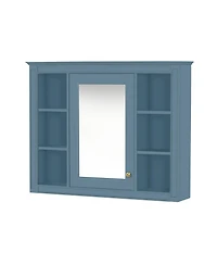 Midola 35" x 28" Medicine Cabinet, Wall Mounted Bathroom Storage Cabinet, Modern Bathroom Wall Cabinet with Mirror and 6 Open Shelves