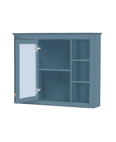Midola 35" x 28" Medicine Cabinet, Wall Mounted Bathroom Storage Cabinet, Modern Bathroom Wall Cabinet with Mirror and 6 Open Shelves