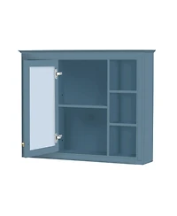 Midola 35" x 28" Medicine Cabinet, Wall Mounted Bathroom Storage Cabinet, Modern Bathroom Wall Cabinet with Mirror and 6 Open Shelves