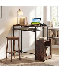 Slickblue Rectangular Bar Table with Power Outlets Led Lights and Storage Space