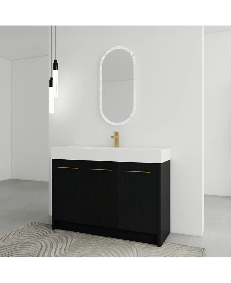 Sillysis Modern Chestnut Bathroom Vanity with Resin Sink, Soft Close Doors