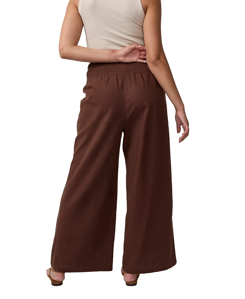 Ingrid + Isabel Women's Maternity Smocked Linen Wide Leg Pant