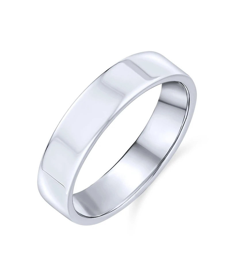Bling Jewelry Traditional Simple Flat Band Ring .925 Sterling Silver 4MM Wide Comfort Fit