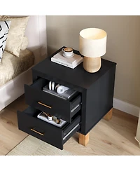Clihome 2 Drawer Nightstand, Solid Wood Legs Nightstand with Metal Handle, Tall Bedside Table