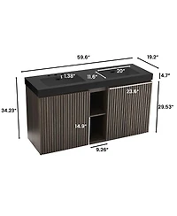 Sillysis 60 Inch Double Sink Bathroom Vanity with Quartz Top, Soft Close Fluted Doors, Adjustable Shelves, Ample Storage, Modern Design
