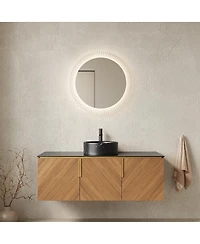 Sillysis Floating Bathroom Vanity Cabinet with Ceramic Vessel Sink, Sintered Stone Countertop, Large Storage