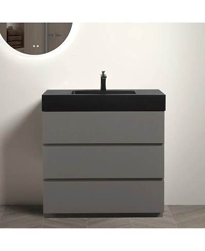Sillysis Contemporary Bathroom Vanity with Black Sink, Large Soft Close Drawers, Handle-Free Freestanding Storage, Pre-assembled