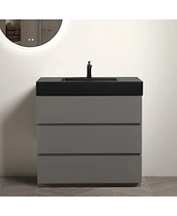 Sillysis Contemporary Bathroom Vanity with Black Sink, Large Soft Close Drawers, Handle-Free Freestanding Storage, Pre-assembled