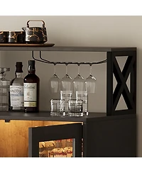 homfan Wine Bar Cabinet with Led Lights and Power Outlets Buffet Sideboard with Wine Rack and Glass Rack for Living Room