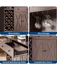 homfan Coffee Bar Cabinet with Power Outlet and Barn Doors, Sideboard Buffet Wine Rack, Storage for Kitchen, Dining Room