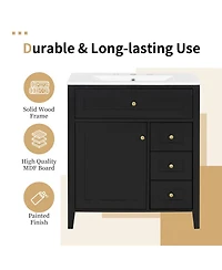 Sillysis 30 Inch Modern Bathroom Vanity with Storage Cabinet, Solid Wood Legs, Flip Drawer and Adjustable Shelves