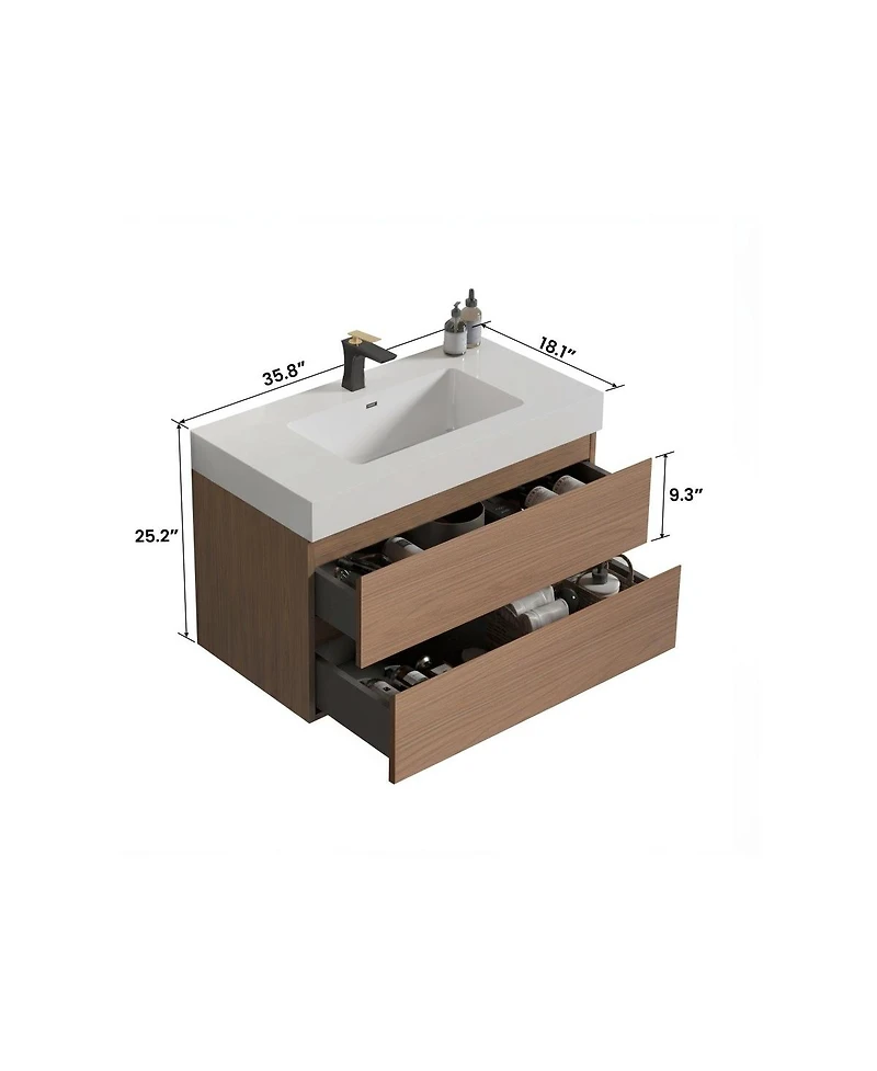 Sillysis Floating Bathroom Vanity with Double Storage Drawers, Soft Close Glides, Handle-Free Modern Design, Pre-assembled