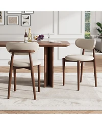 homfan Set of 2 Dining Chairs, Fabric Upholstered Farmhouse Chairs with Wood Legs for Room or Kitchen