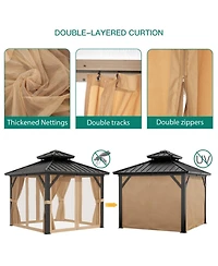 homfan Double Top Metal Storage Shed 76 Columns Heavy Duty Outdoor Garden Tool Shed, Aluminum and Iron Frame