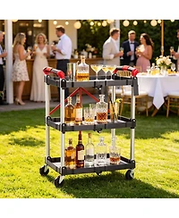 homfan 3 Tier Bar Cart, 23 Inch Collapsible Rolling Service Cart with Locking Wheels for Kitchen or Pantry