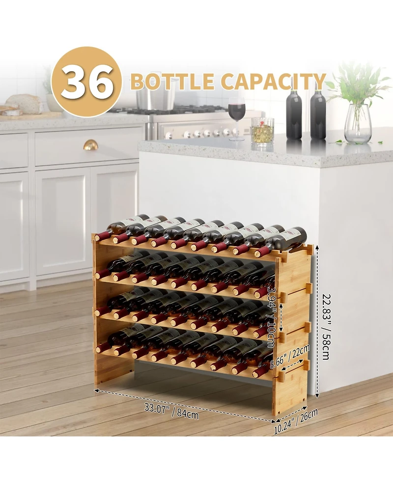 homfan 33"W Material Wine Rack with 4-Tier Shelves Holds 36 Bottles. Countertop Wine Storage for Kitchen Dining Room Bar