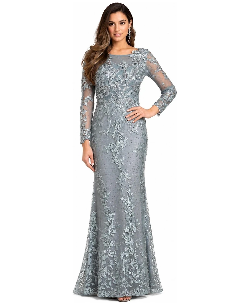 Lara Women's Long Sleeve Lace Dress With Appliques