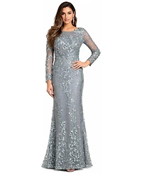 Lara Women's Long Sleeve Lace Dress With Appliques