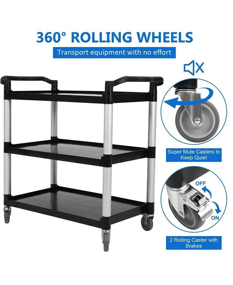 homfan 3 Tier Bar Cart, 33 Inch Plastic Rolling Utility Cart with Locking Wheels for Kitchen or Pantry