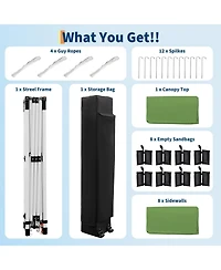 homfan Heavy Duty Pop Up Canopy TentRemovable Sidewalls, Adjustable Height, Sandbags, Stakes and Portable Carry Bag