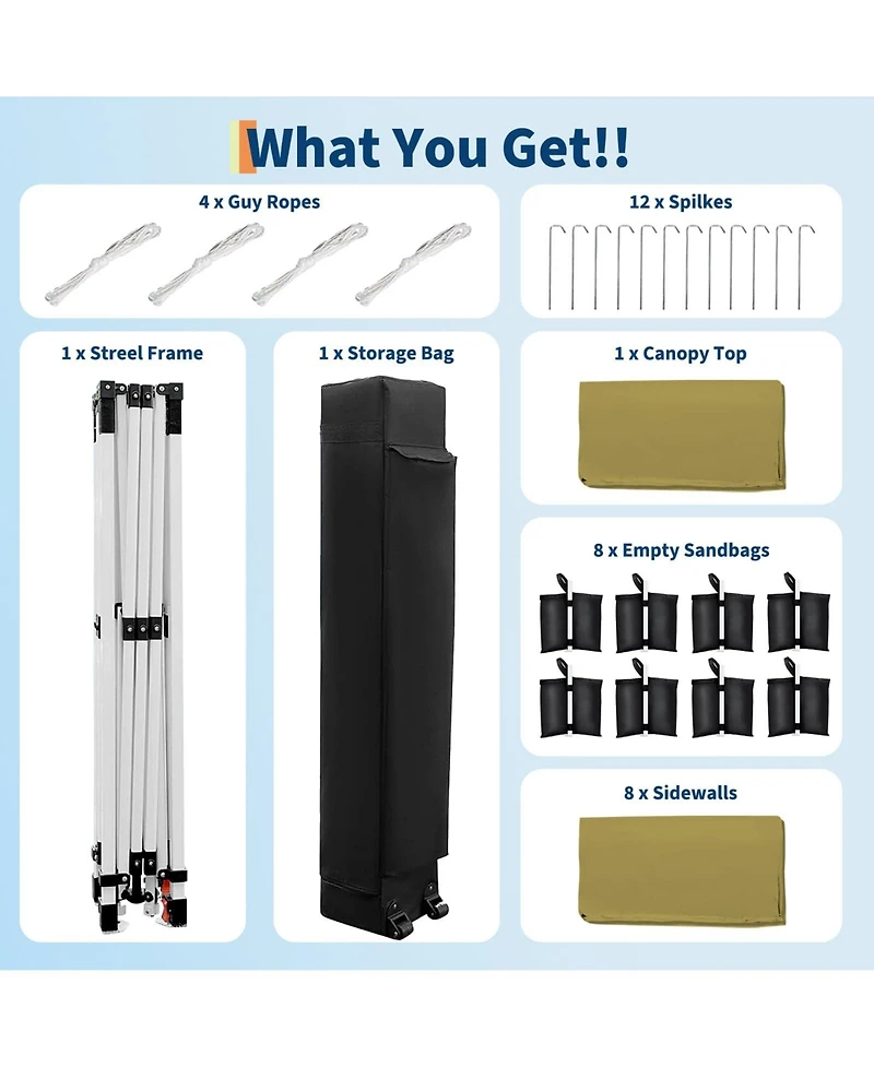 homfan Heavy Duty Pop Up Canopy TentRemovable Sidewalls, Adjustable Height, Sandbags, Stakes and Portable Carry Bag