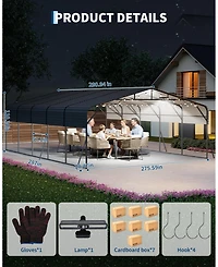 homfan Hardtop Steel Carport with Solar Light, Heavy Duty Metal Vehicle Shelter for Cars Trucks Boats Patio Driveway