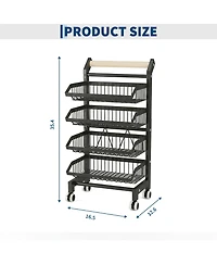 homfan 3 Tier Bar Cart, 32 Inch Foldable Carbon Steel Rolling Storage Cart with Locking Wheels for Kitchen or Pantry