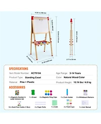 Yobtop 3-in-1 Kids Art Easel, Double-Sided Wooden Magnetic Whiteboard Chalkboard,Adjustable Height for 3-14