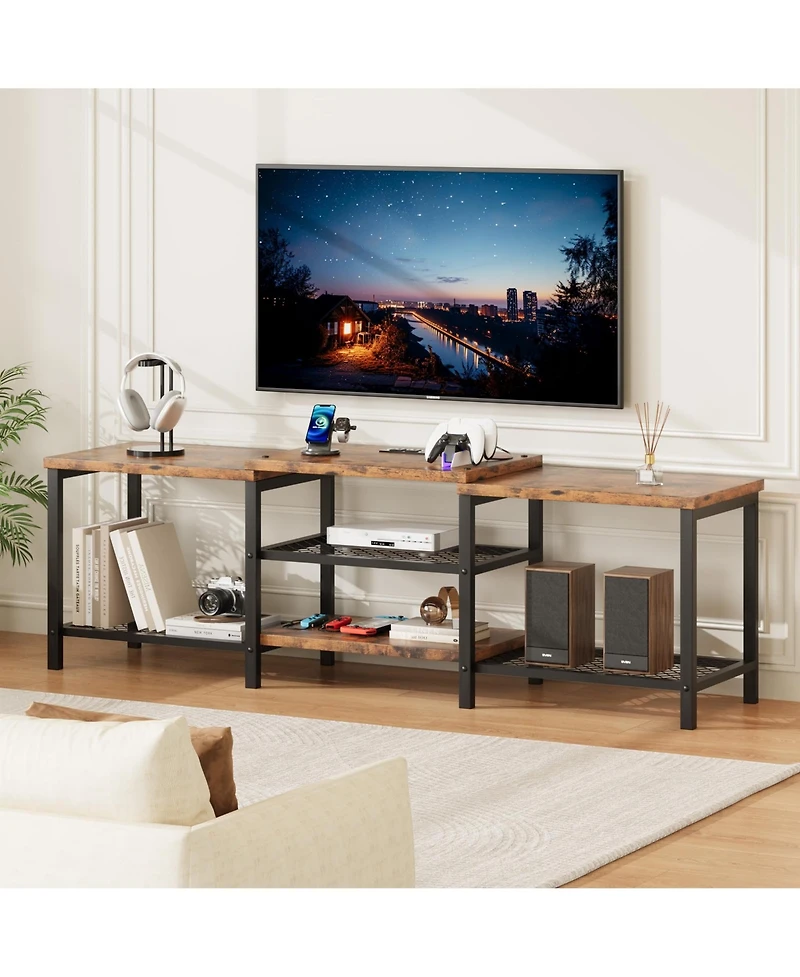 homfan Right Angle Tv Console Table, Media Stand with Open Storage Shelves for Living Room Entertainment Center