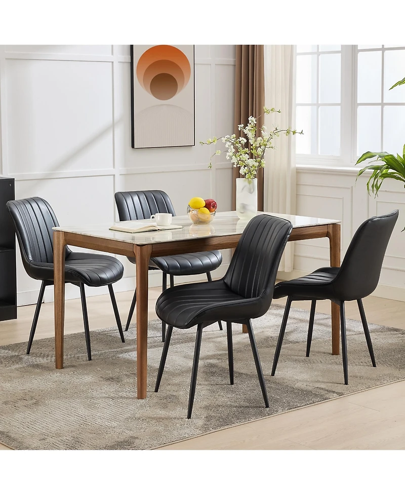 homfan Set of 2 Dining Chairs, Faux Leather Upholstered Chairs with Metal Legs for Room or Kitchen