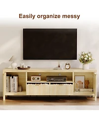 homfan Fluted Tv Stand for 65/75 inches TVs, Mid Century Modern Tv Stand with 2 Cabinet Storage, Tv Console for Living Room, Bedroom