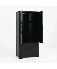 Streamdale Furniture 2-Door Wood Wardrobe with Hanging Rod 2 Drawers Mirror and Induction Light