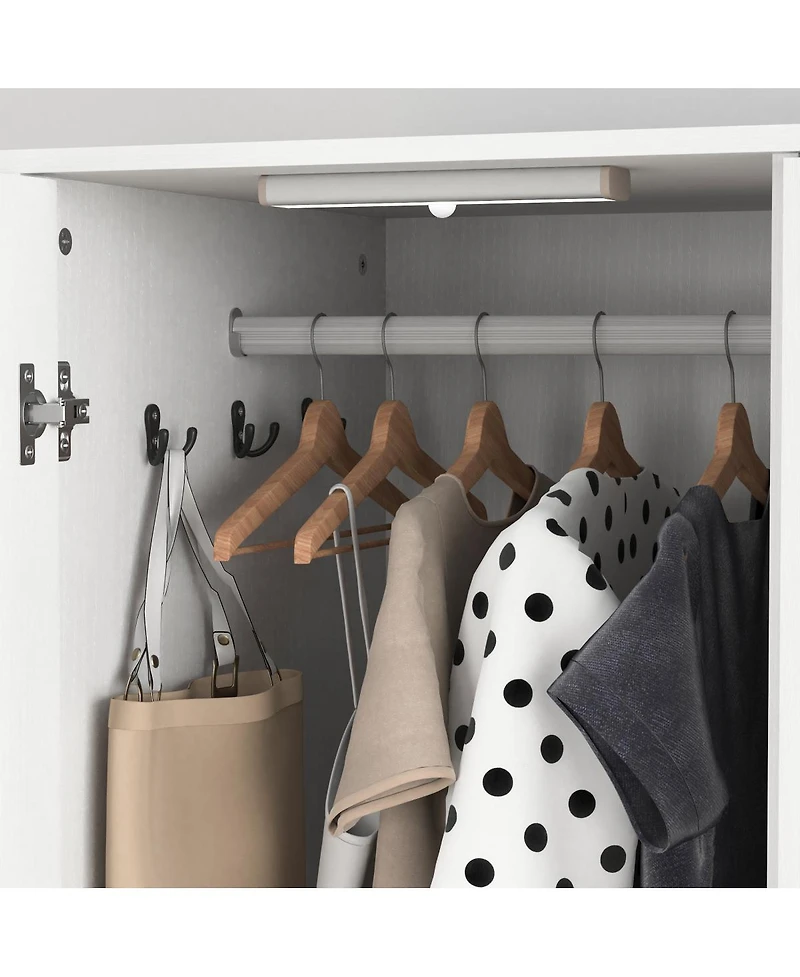 Streamdale Furniture 2-Door Wood Wardrobe with Hanging Rod 2 Drawers Mirror and Induction Light