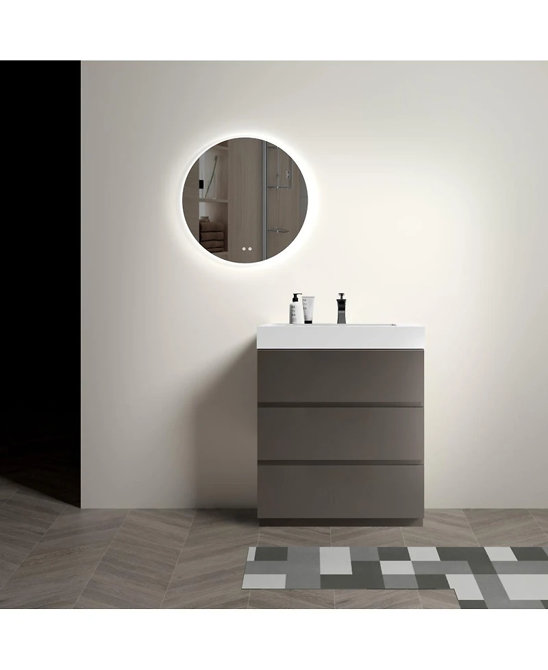 Sillysis Modern Freestanding Bathroom Vanity with Stone Sink, Soft Close Drawers, Handle-Free Storage Cabinet
