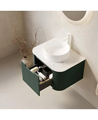 Sillysis Wall-Mounted Bathroom Vanity with Ceramic Sink, Sintered Stone Top, Soft Close Drawer