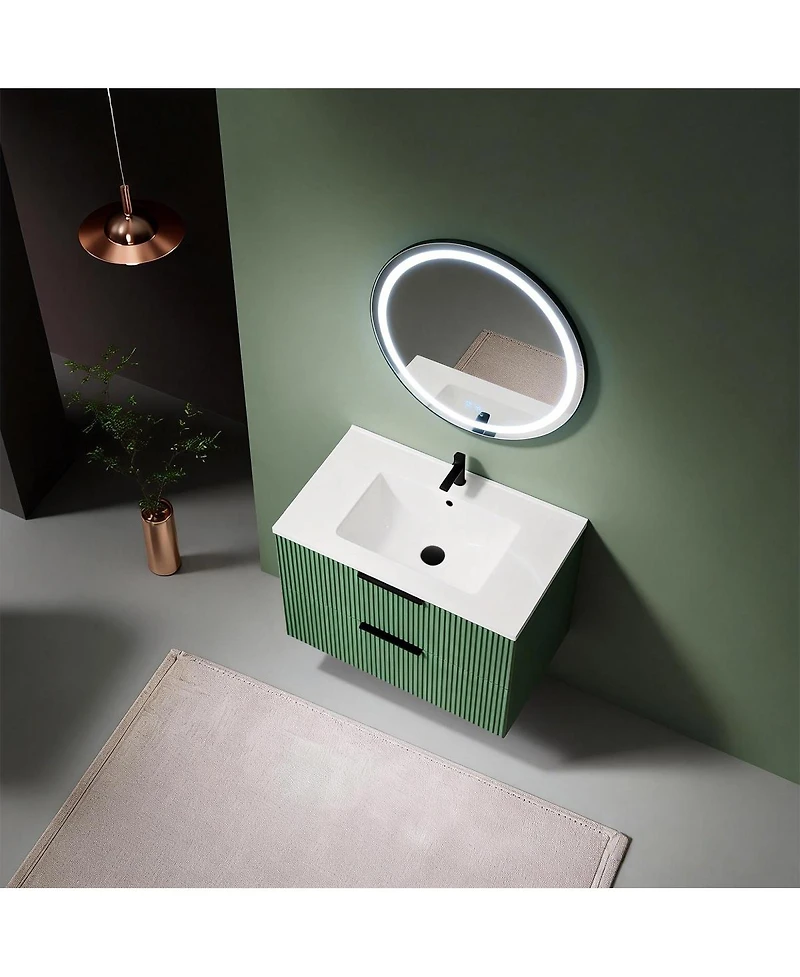 Sillysis 30" Wall Mounted Bathroom Vanity with Ribbed Drawers, U-Shaped Organizer, Waterproof Mdf Cabinet for Small Spaces