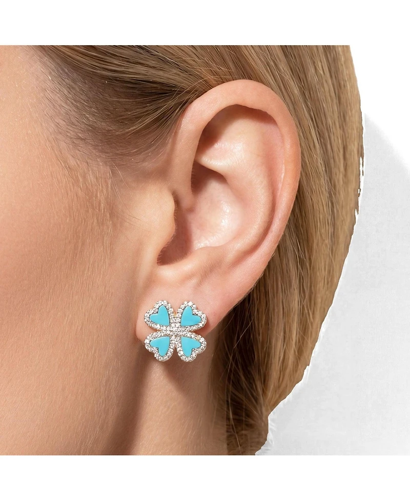 The Lovery Turquoise Cz Lucky Clover Stud Earrings 14K Gold-Plated Sterling Silver