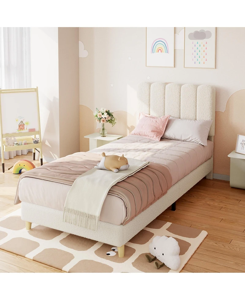 homfan Twin Size Upholstered Soft Headboard Platform Bed Frame Princess Design, Sturdy Wood Slats, Noise Free, No Box Season Needed, Easy Assembly